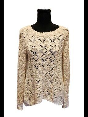 BELLDINI Open Knit Sweater Cream  ivory High Low Style Sz M